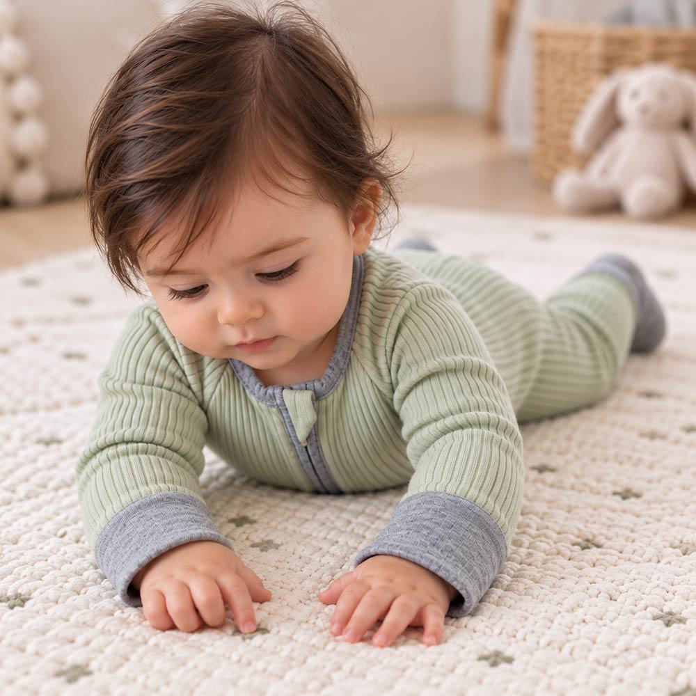 babygrow all in one sleepsuit with concealed zip and foldover cuffs and feet, unisex for boys and girls
