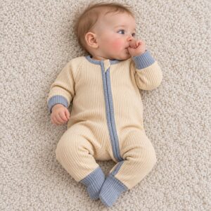 babygrow all in one sleepsuit with concealed zip and foldover cuffs and feet, unisex for boys and girls