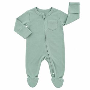 organic cotton baby sleepsuit sage green 2 way zip