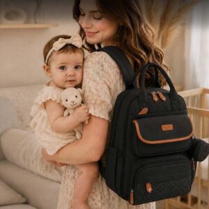 black baby changing backpack nappy bag