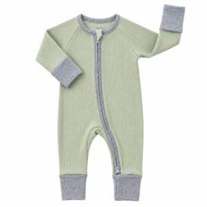 organic cotton green baby sleepsuit 2 way zip