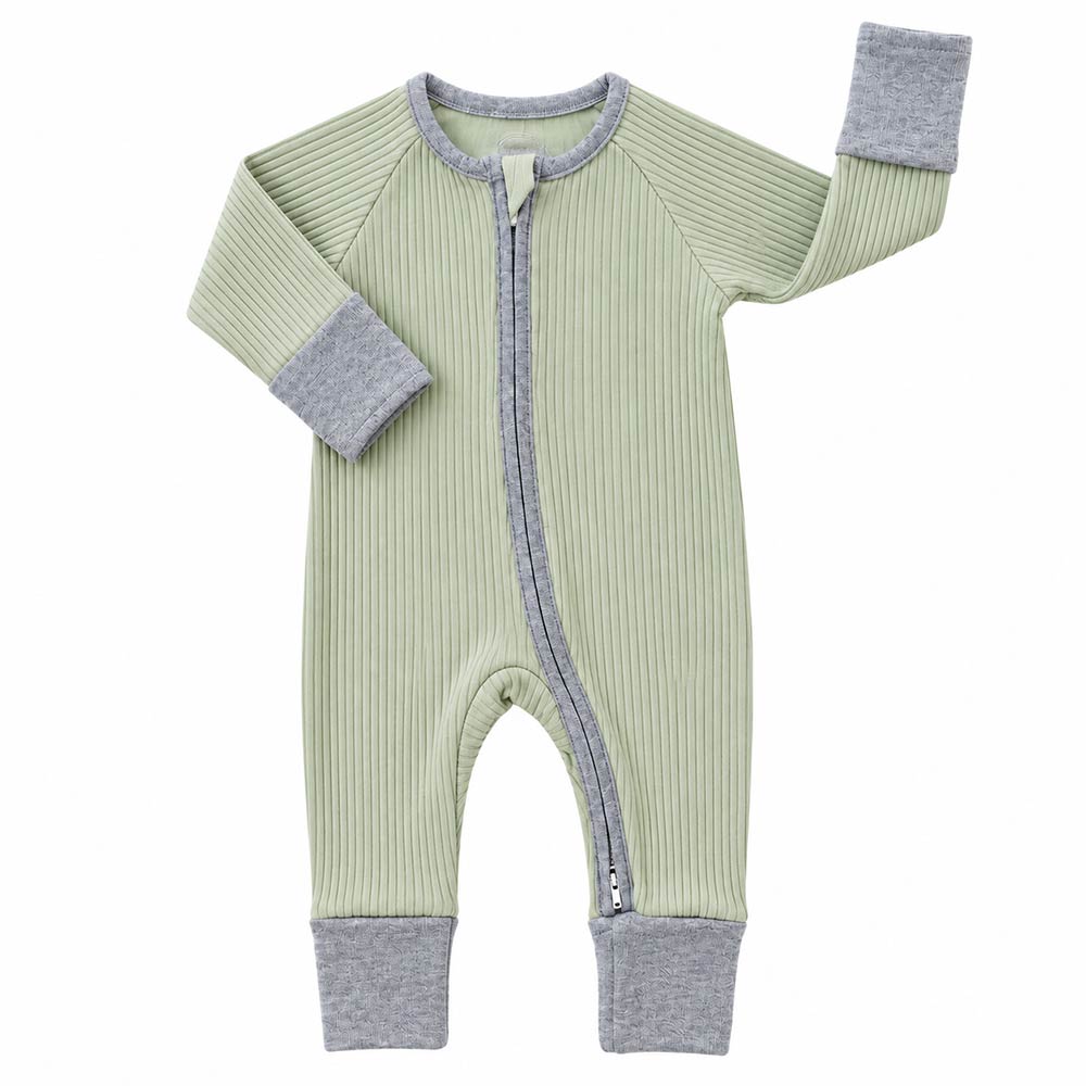 organic cotton green baby sleepsuit 2 way zip