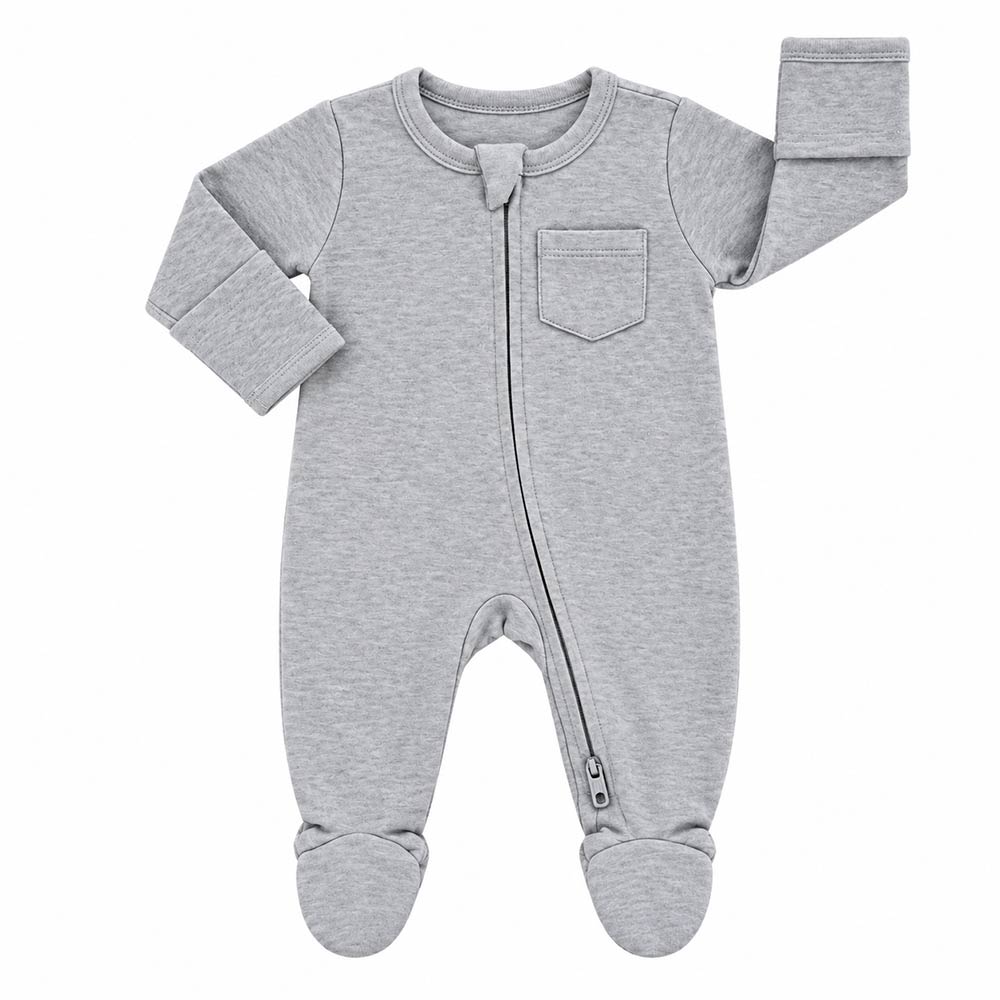 organic cotton baby sleepsuit grey 2 way zip