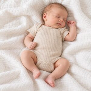 ribbed cotton baby bodysuit biscuit beige