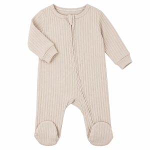 ribbed cotton baby sleepsuit all in one onesie babygrow biscuit beige