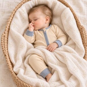 organic baby gift set all in one sleepsuit and large muslin cloth swaddle sheet