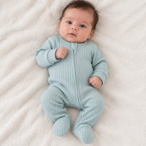 ribbed cotton baby sleepsuit all in one onesie babygrow sage green