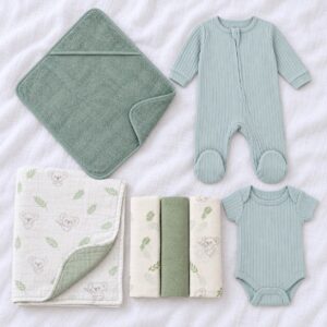 sage baby essentials gift bundle hamper set for boys and girls and unisex gender neutral