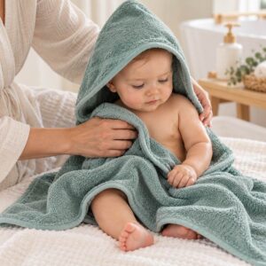 cotton hooded baby towel sage green
