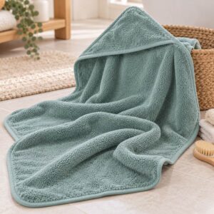 cotton hooded baby towel sage green