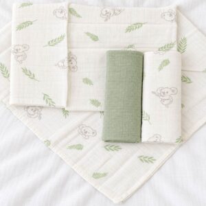 sage and white baby muslins swaddling cloths